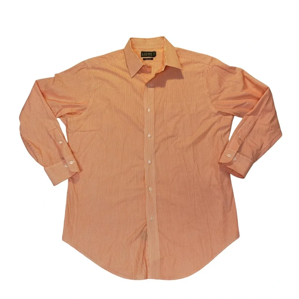 Lauren Ralph Lauren Non Iron Dress Shirt Mens 16 32/33‎ Orange White Stripe